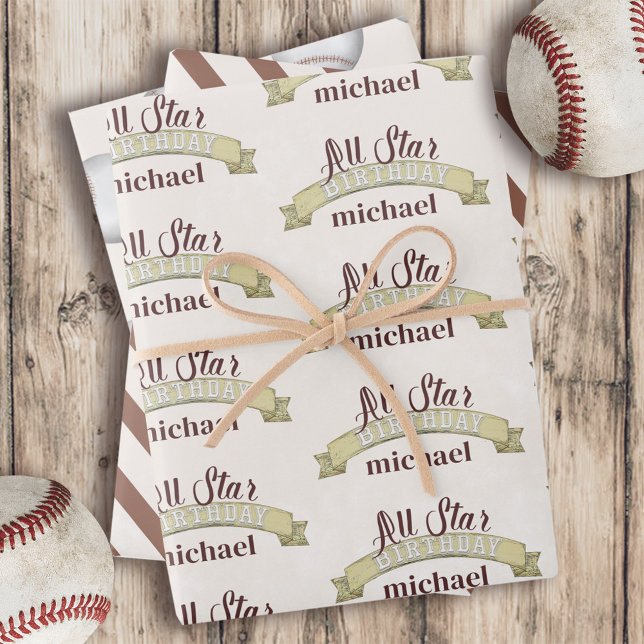 Baseball Birthday Party Custom VIntage Wrapping Paper Sheets (Creator Uploaded)