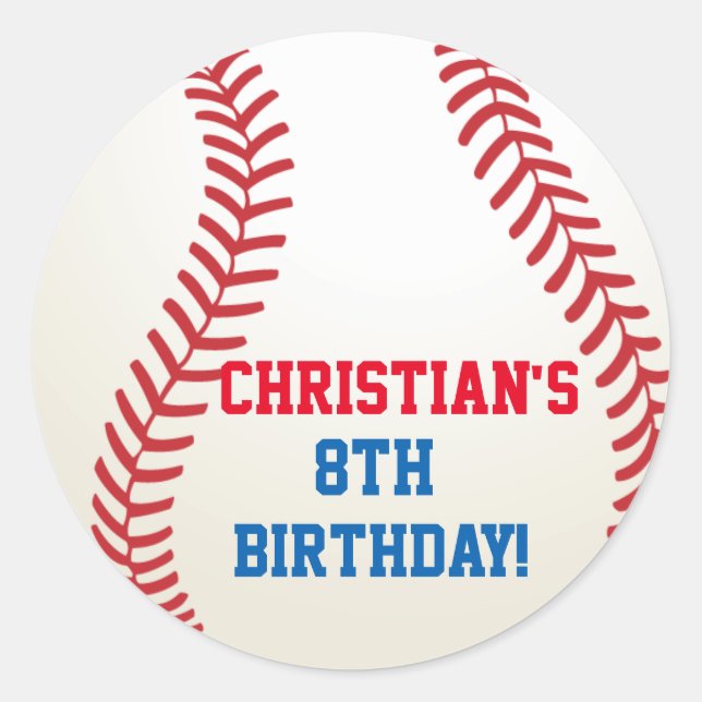 Baseball Birthday Party Favor Stickers (Front)