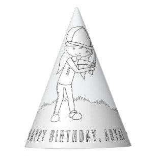 Baseball Birthday Party (Girl)- Color Your Own Hat