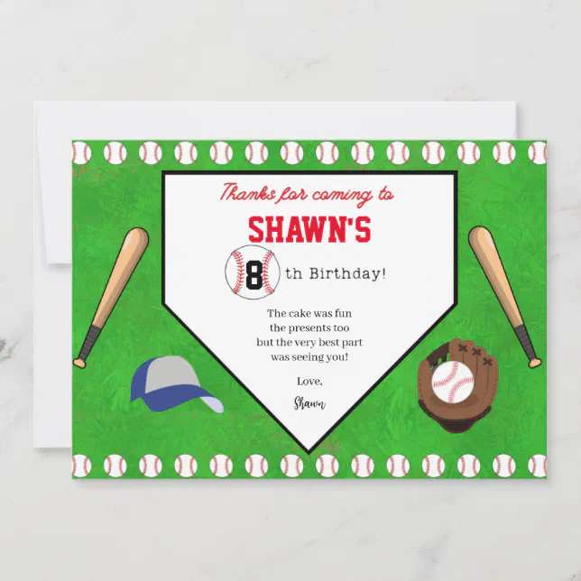 Baseball Birthday Party Home Plate Thank You Card | Zazzle