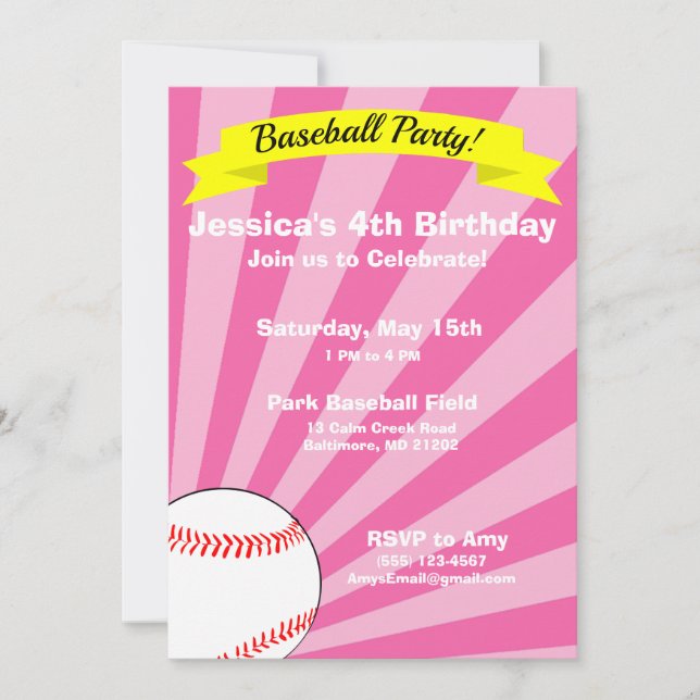 Baseball Birthday Party Invitation (Front)