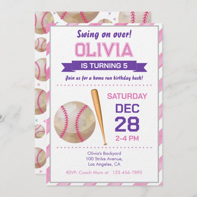 Baseball Birthday Party Invitation (Front/Back)