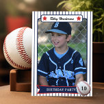 Baseball Birthday Party Invitation<br><div class="desc">Personalize these cute baseball birthday invitations with your player's favorite photo. The baseball card design has a pinstripe background and features red all-stars and a baseball with the birthday MVP age. All the text can be changed to suite your needs.</div>