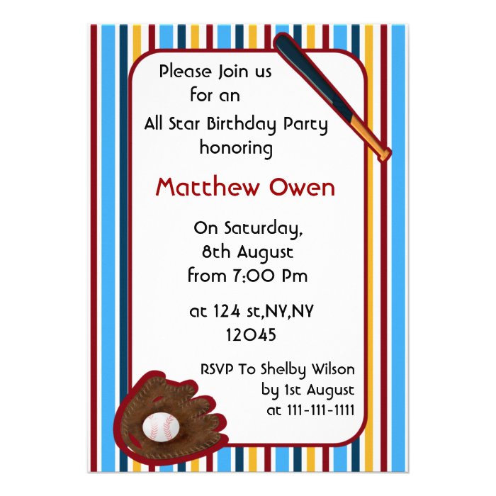 Baseball Birthday Party Invitation