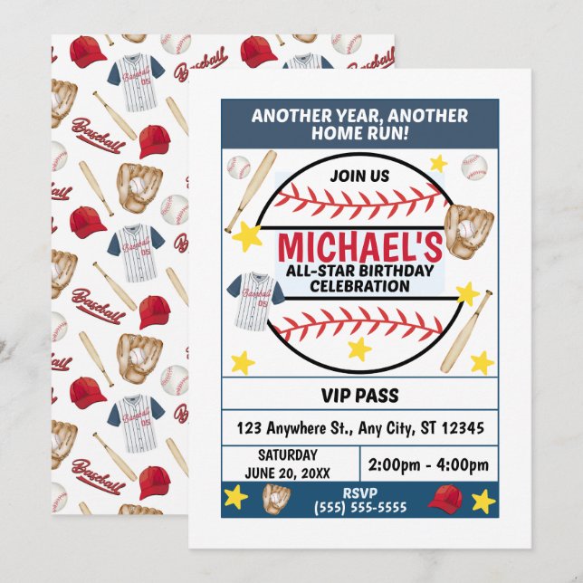 Baseball Birthday Party Invitation (Front/Back)