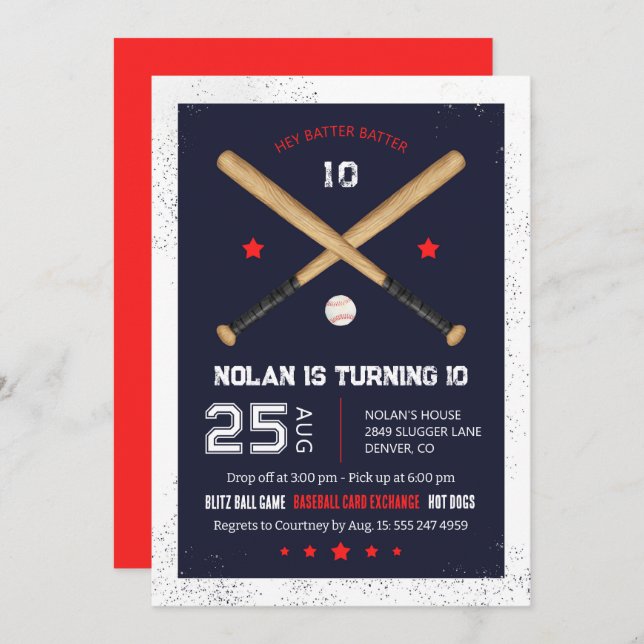 Baseball Birthday Party Invitation (Front/Back)