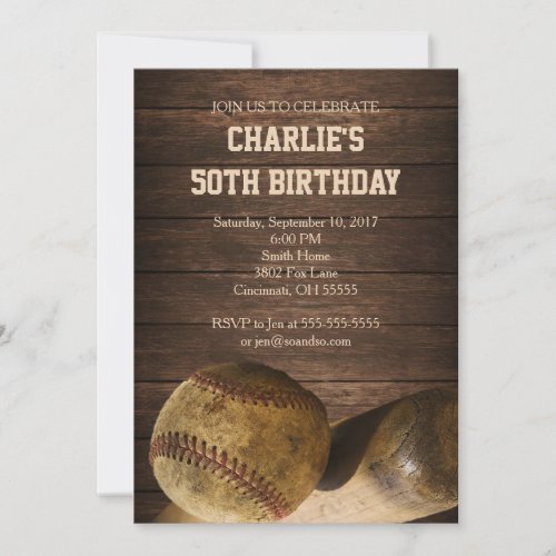 Baseball Birthday Party Invitation Rustic Vintage