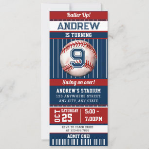 Baseball Birthday Party Invitation Ticket