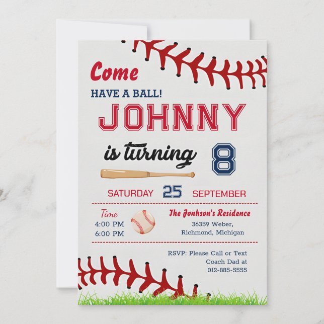 Baseball Birthday Party Invitation with Photo (Front)