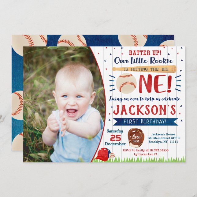Baseball Birthday Party Invitations (Front/Back)