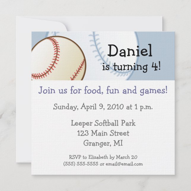 Baseball Birthday Party Invitations - 5.25"x5.25" (Front)