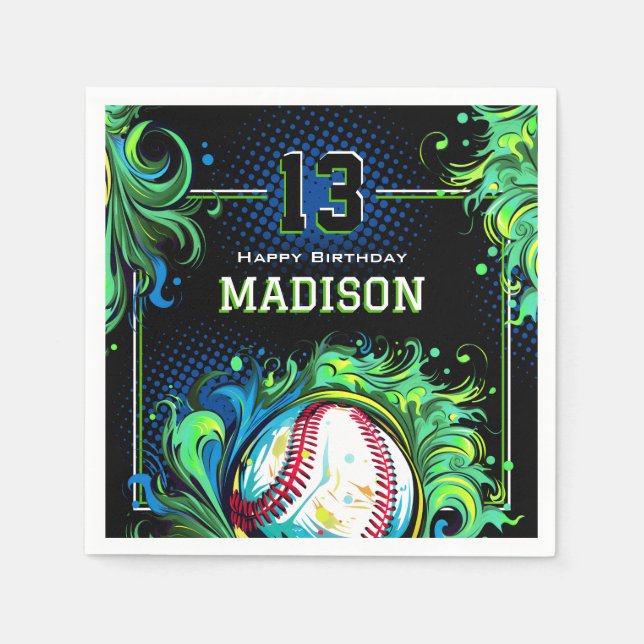 Baseball Birthday Party Napkins (Front)