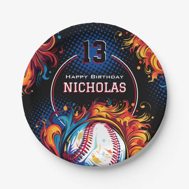 Baseball Birthday Party Paper Plates (Front)