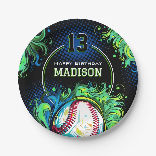 Baseball Birthday Party Paper Plates (Front)