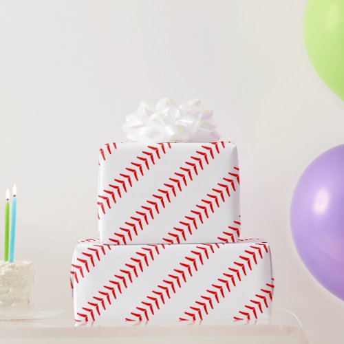 Baseball Birthday Party Red Seams Wrapping Paper