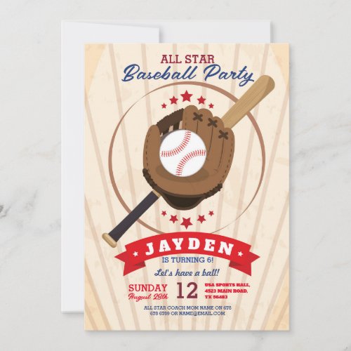 Baseball Birthday Party Sports All Star Invite