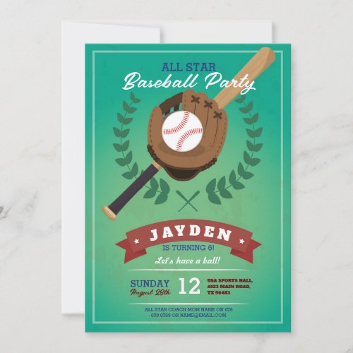 Baseball Birthday Party Sports All Star Invite