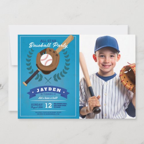 Baseball Birthday Party Sports All Star Photo Invitation