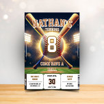 Baseball Birthday Party Sports Theme for Kids Invitation<br><div class="desc">This baseball birthday party invitation is perfect for parents in the United States and Canada who are planning a celebration with a sports theme. This editable kids birthday invitation template features a bold baseball, crossed bats, and stadium lights, making it simple to customize with your child's party details. This one-of-a-kind...</div>