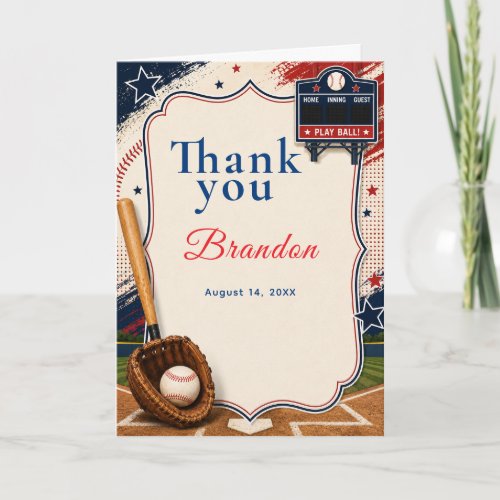Baseball Birthday Party Thank You Card