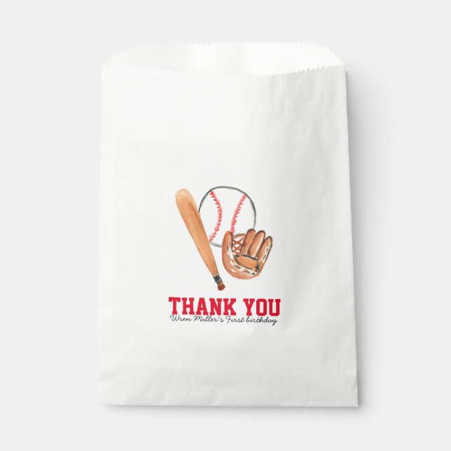 Baseball birthday party treat favor bag (Front)