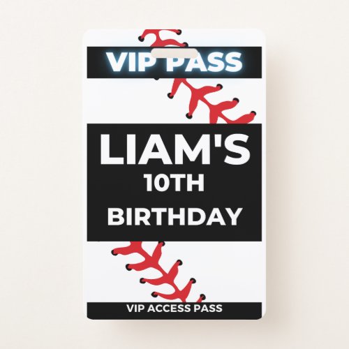 Baseball birthday Party VIP Pass Badge