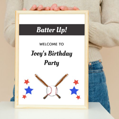 Baseball Birthday Party Welcome Poster