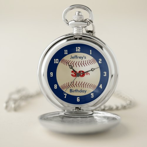 Baseball Birthday Personalized with Name Retro Pocket Watch