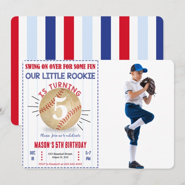Baseball Birthday Photo Invitation (Front/Back)