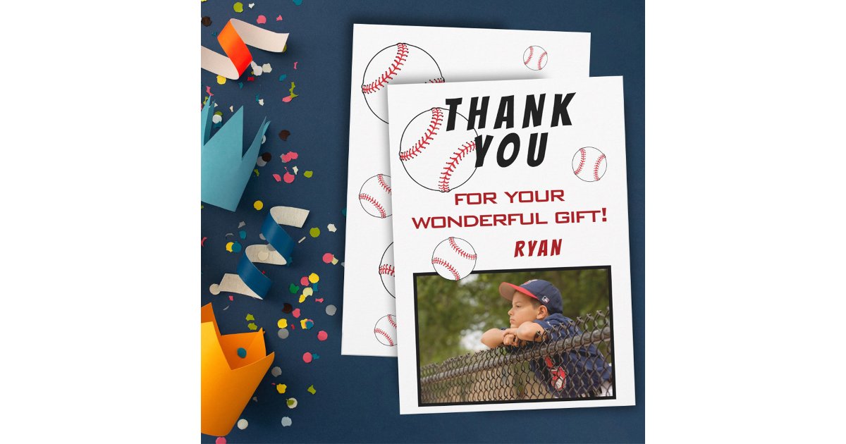 Baseball Birthday Photo Kids Thank You Card | Zazzle