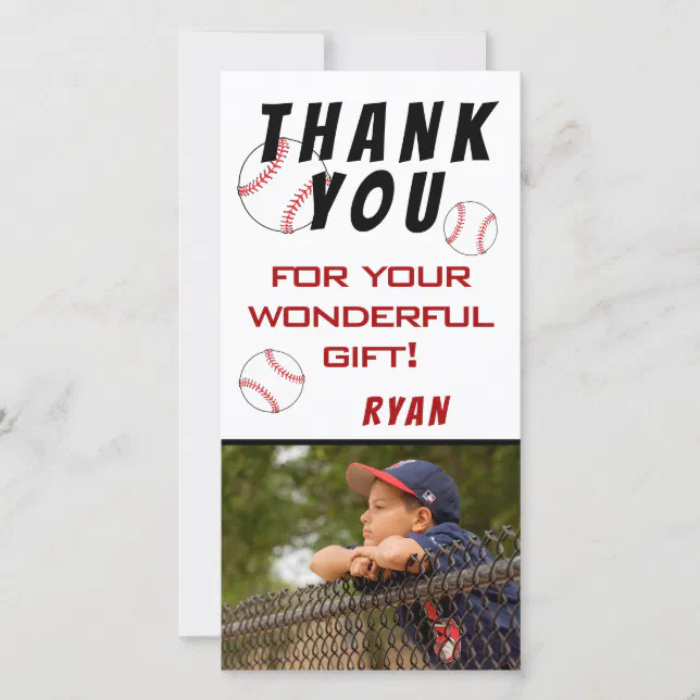 Baseball Birthday Photo Kids Thank You Card | Zazzle