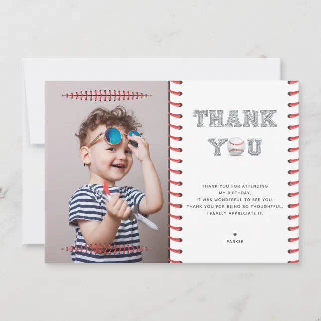 Baseball Birthday Photo Thank You Card | Zazzle