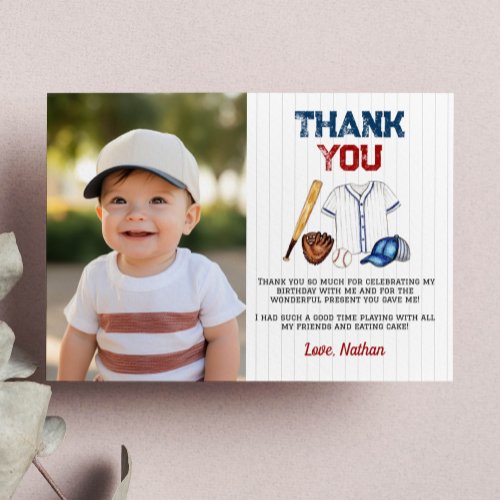 Baseball Birthday Photo Thank You Card Batter Up