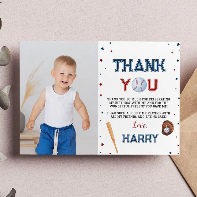 Baseball Birthday Photo Thank You Card Batter Up | Zazzle