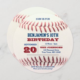 Baseball Birthday Round Invitation