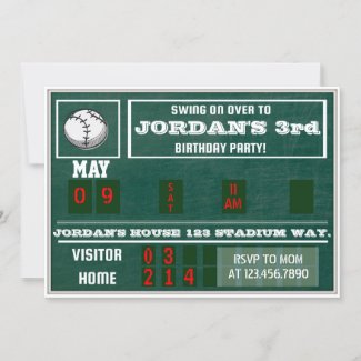Baseball Birthday|Scoreboard|vintage baseball|kids Invitation