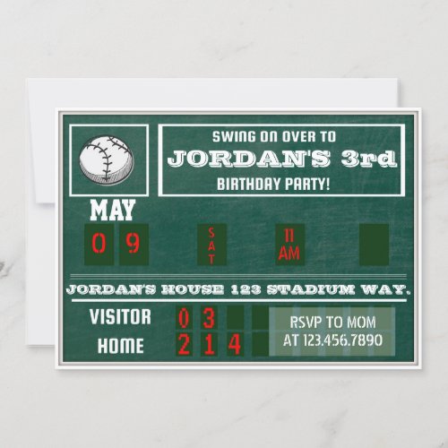 Baseball BirthdayScoreboardvintage baseballkids Invitation