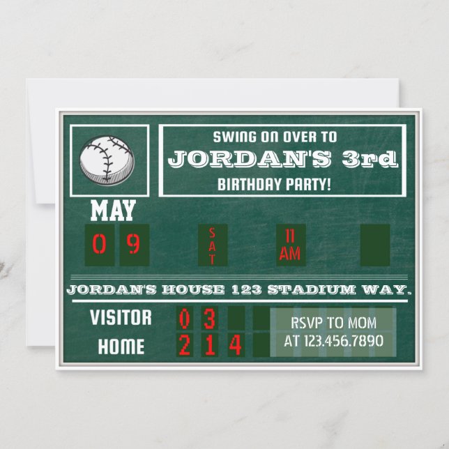 Baseball Birthday|Scoreboard|vintage baseball|kids Invitation (Front)