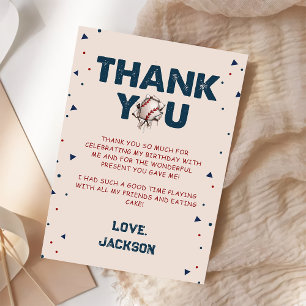 Baseball Birthday Thank You Card