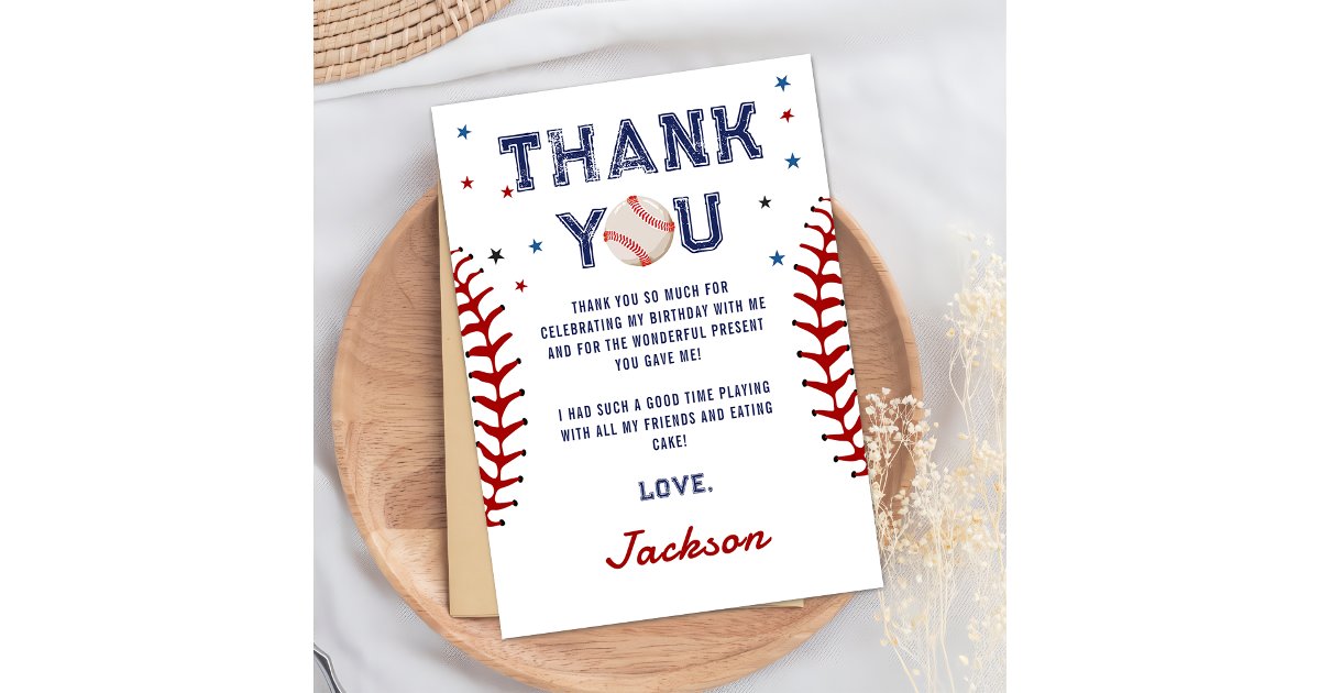 Baseball Birthday Thank You Card | Zazzle