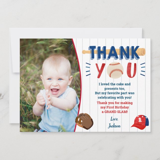 Baseball Birthday Thank You Cards (Front)