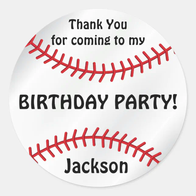 Baseball Birthday | Thank You Classic Round Sticker | Zazzle