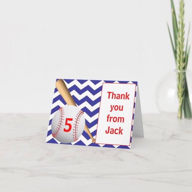 Baseball Birthday Thank You Note Card (Front)