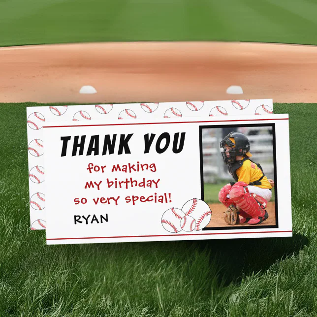 Baseball Birthday Thank you Photo Card | Zazzle