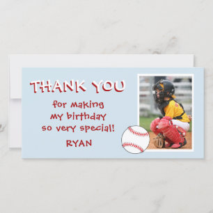 Baseball Birthday Thank you Photo Card