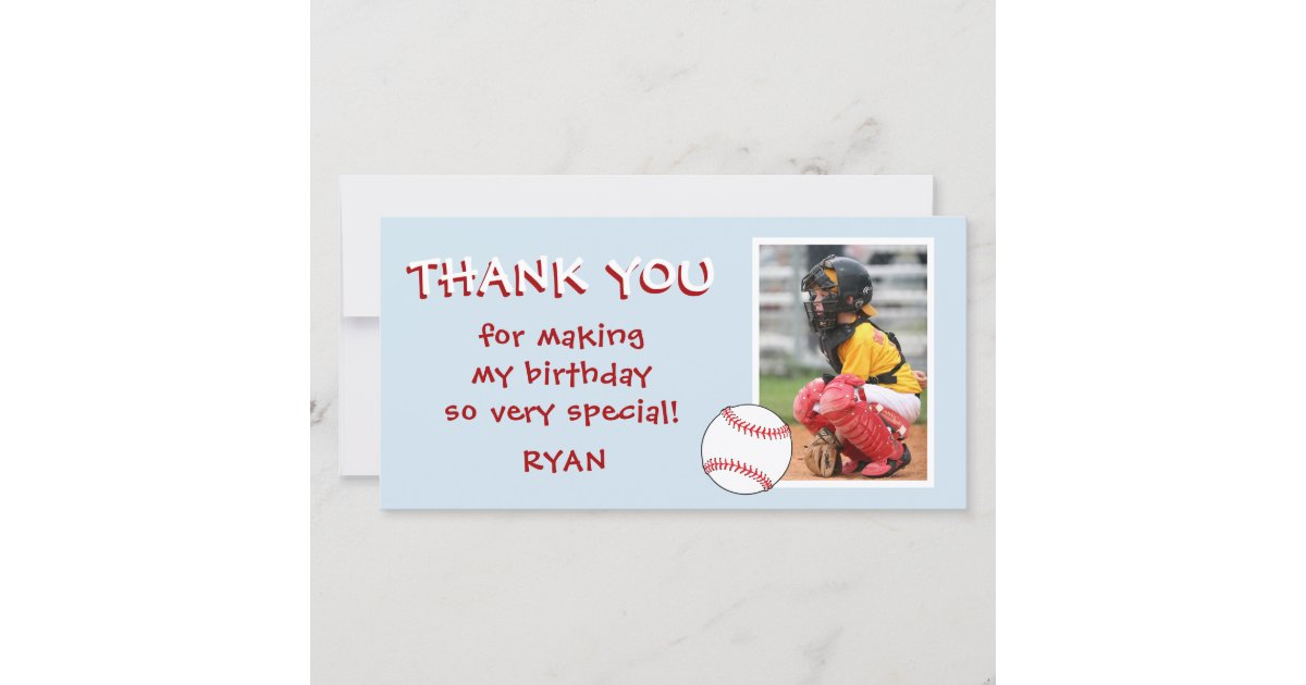 Baseball Birthday Thank you Photo Card | Zazzle