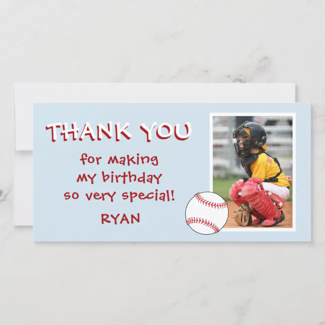 Baseball Birthday Thank you Photo Card | Zazzle