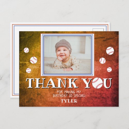 Baseball Birthday Thank you Photo Card