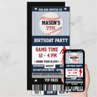  baseball Birthday Party Ticket Invitations, baseball