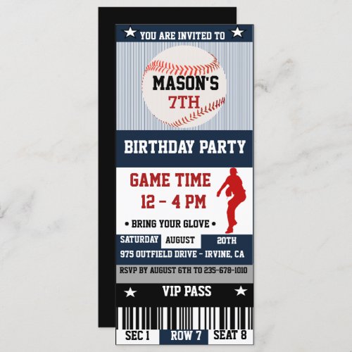 Baseball Birthday Ticket Invitation